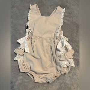 Adorable Cream Baby Romper with Lace Details Darling Mae by Ricrac & Ruffles 3T